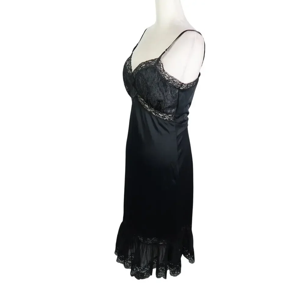 Vintage Van Raalte Black Lace Trim Slip Dress Small - Picture 3 of 7